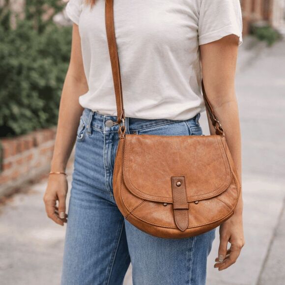 Lucky Brand Handbags - Lucky Brand Brown Goat Leather Saddle Bag Crossbody Purse Boho Classic
